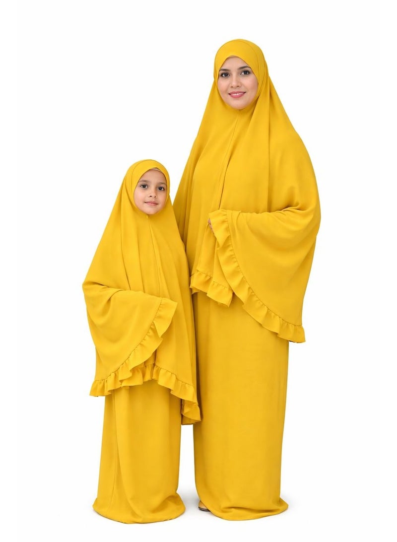 طقم صلاة للاطفال اوالامهات حجاب وتنورة - طقم ملابس الصلاة للبنات والامهات - اسدال  صلاة - لبس صلاة - لباس الصلاة